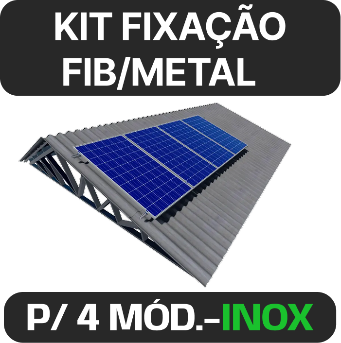 KIT FIXAÇÃO TELHA FIBROCIMENTO PARAFUSO INOX/METAL PARA 4 MODULOS