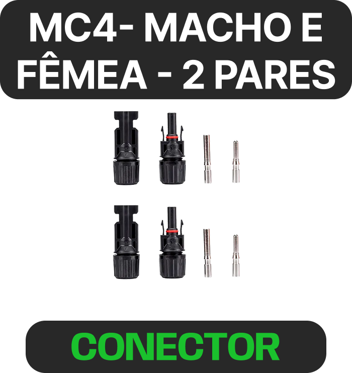 CONECTOR SOLAR MC4 MACHO E FEMEA COM 2 PARES