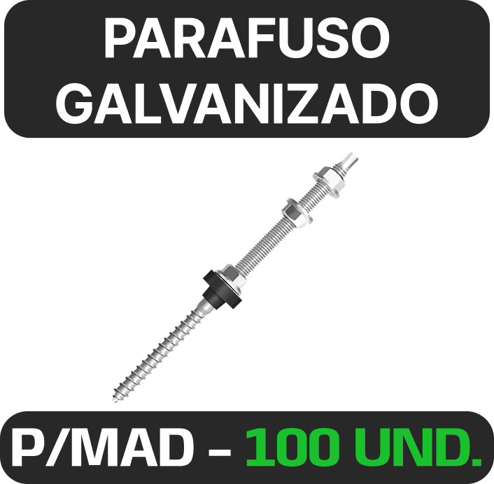 PARAFUSO GALVANIZADO M10X250 PARA MADEIRA CAIXA COM 100 UNIDADES