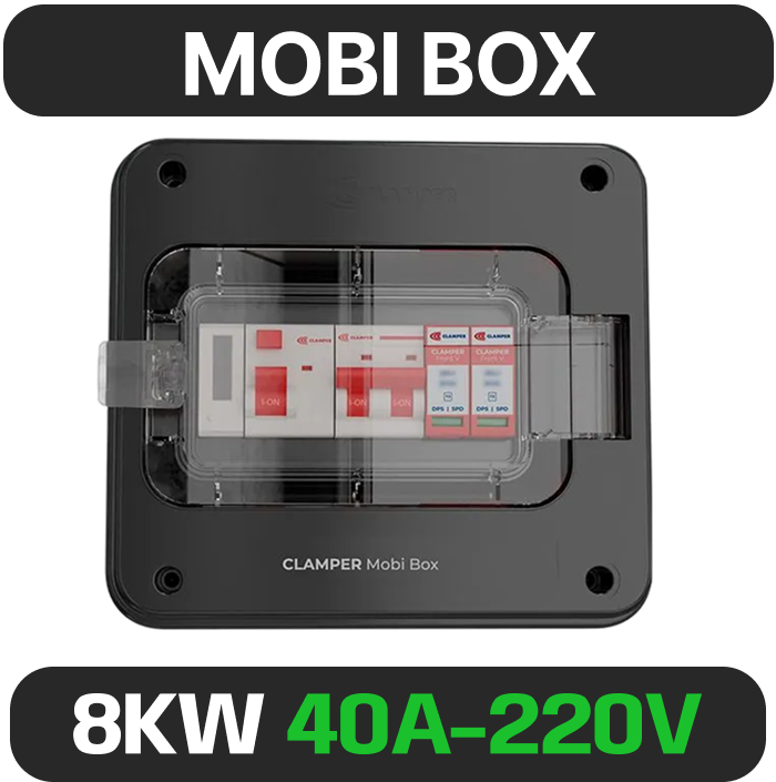 QUADRO DE PROTEÇÃO PARA CARREGADORES VEICULARES MOBI BOX CLAMPER 8KW 220V 40A 127/220V