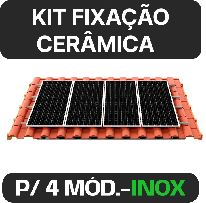 Estrutura — KIT FIXAÇÃO TELHA CERÂMICA COM PROLONGADOR PARA 4 MÓDULOS FOTOVOLTAICO