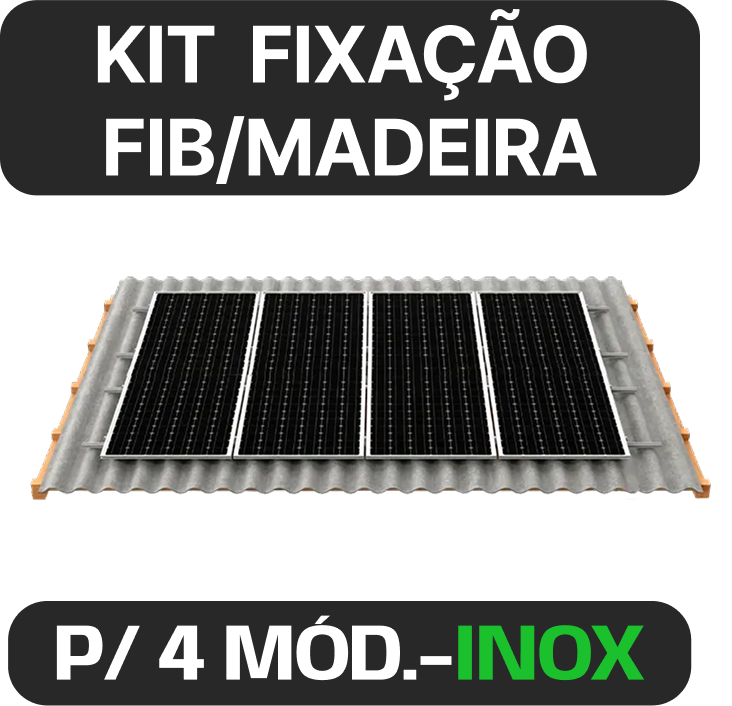 KIT FIXAÇÃO TELHA FIBROCIMENTO PARAFUSO INOX MADEIRA PARA 4 MODULOS