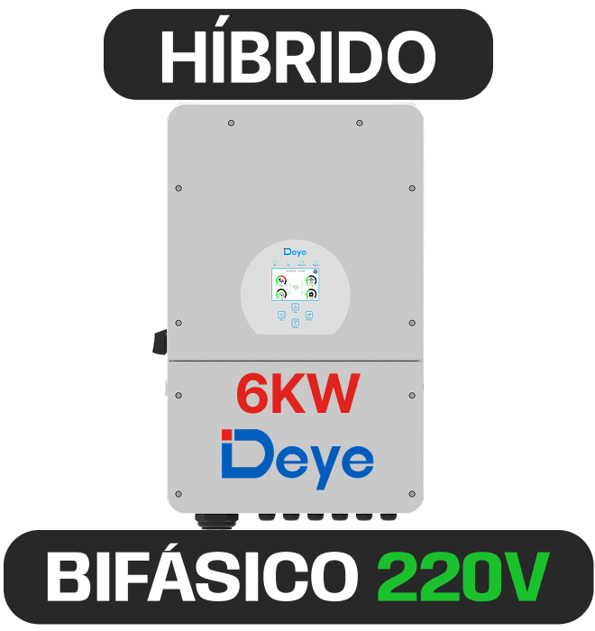 INVERSOR DEYE BIFASICO HIBRIDO 6KW 127/220V 2MPPT