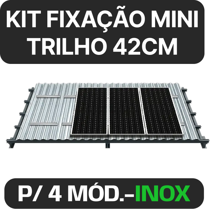 KIT FIXAÇAO TELHA METALICA MINI-TRILHO 42CM PARA 4 MODULOS FOTOVOLTAICO