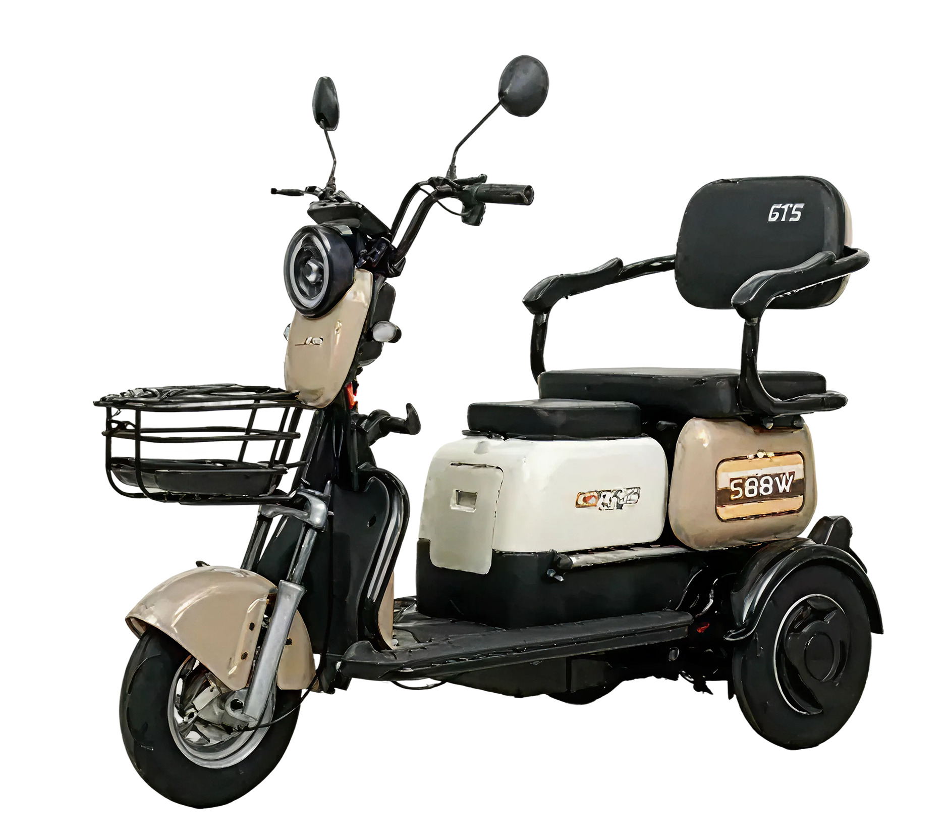 TRICICLO ELETRICA T5 500W BRANCO/BEGE BATERIA DE CHUMBO 60V MARCA GTS - JD-21
