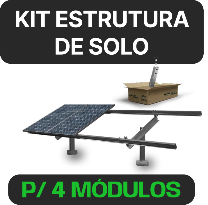 KIT ESTRUTURA SOLO MONOPOSTE MAIS ACESSORIOS DE FIXAÇÃO PARA 4 MODULOS