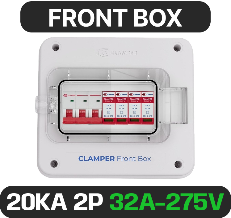 Proteções — QUADRO DE PROTECAO AC FRONT BOX CLAMPER 275V 32A 20KA 2P IP65